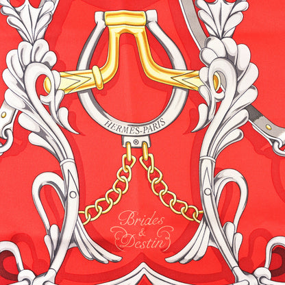 Hermes Silk Brides Et Destin Scarf 90 Rouge Gris Argent White 2 of 4