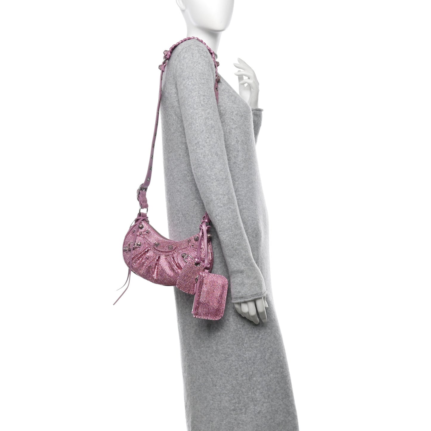 Strass Suede Le Cagole Shoulder Bag XS Taffy Light Pink