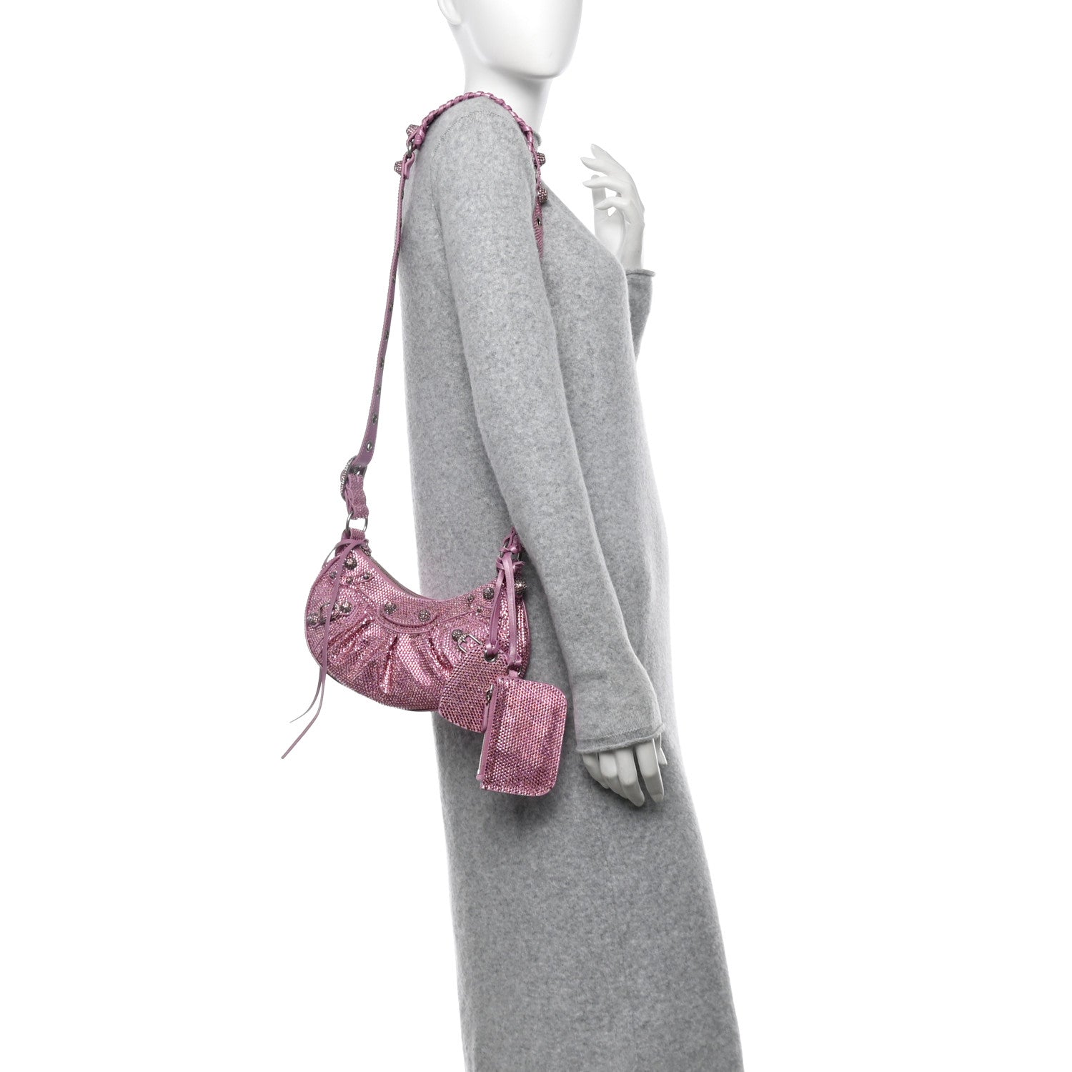 Balenciaga Strass Suede Le Cagole Shoulder Bag XS Taffy Light Pink 2 of 12