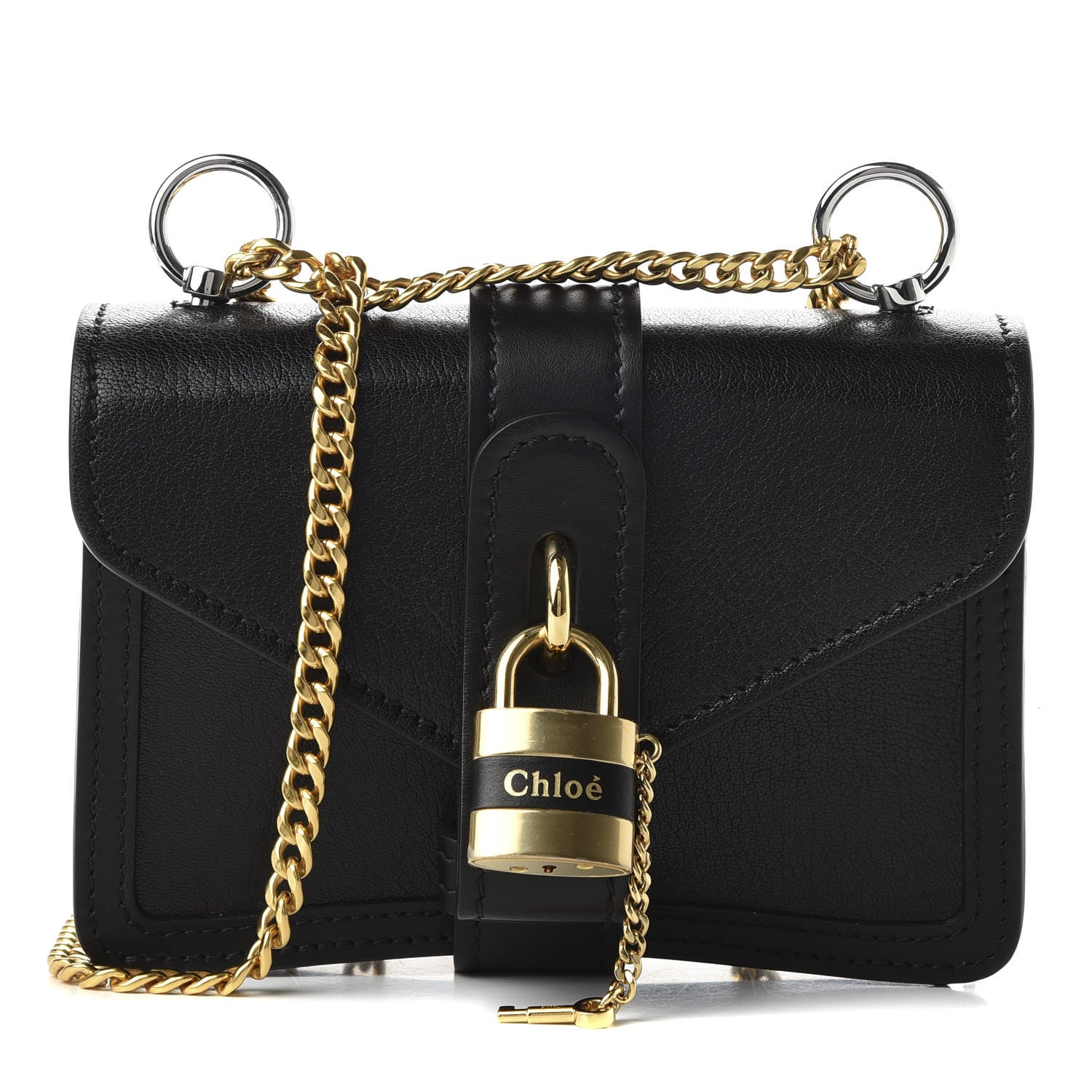 Chloe Shiny Goatskin Calfskin Mini Aby Chain Shoulder Bag Black 1 of 9