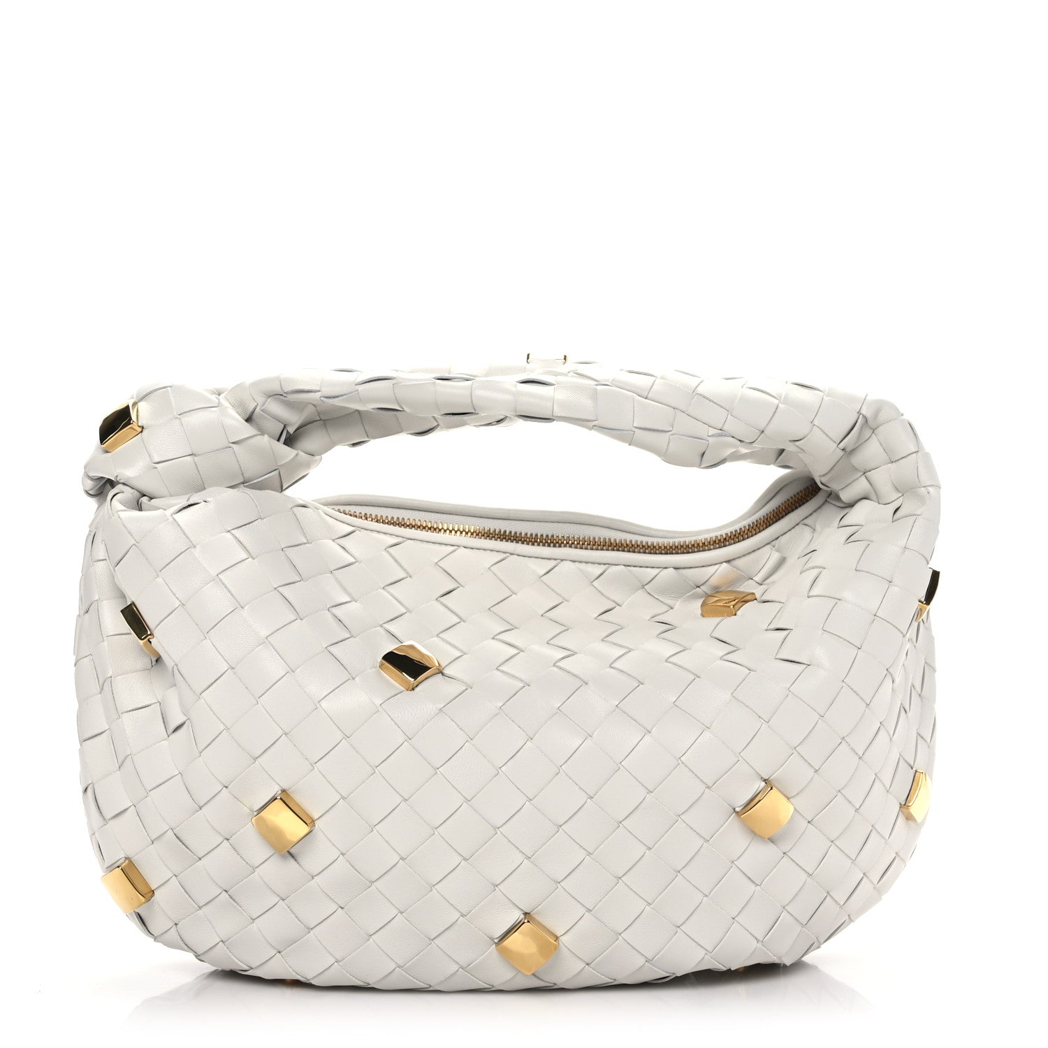 Bottega Veneta Nappa Studded Intrecciato Teen Jodie Hobo Chalk 1 of 8