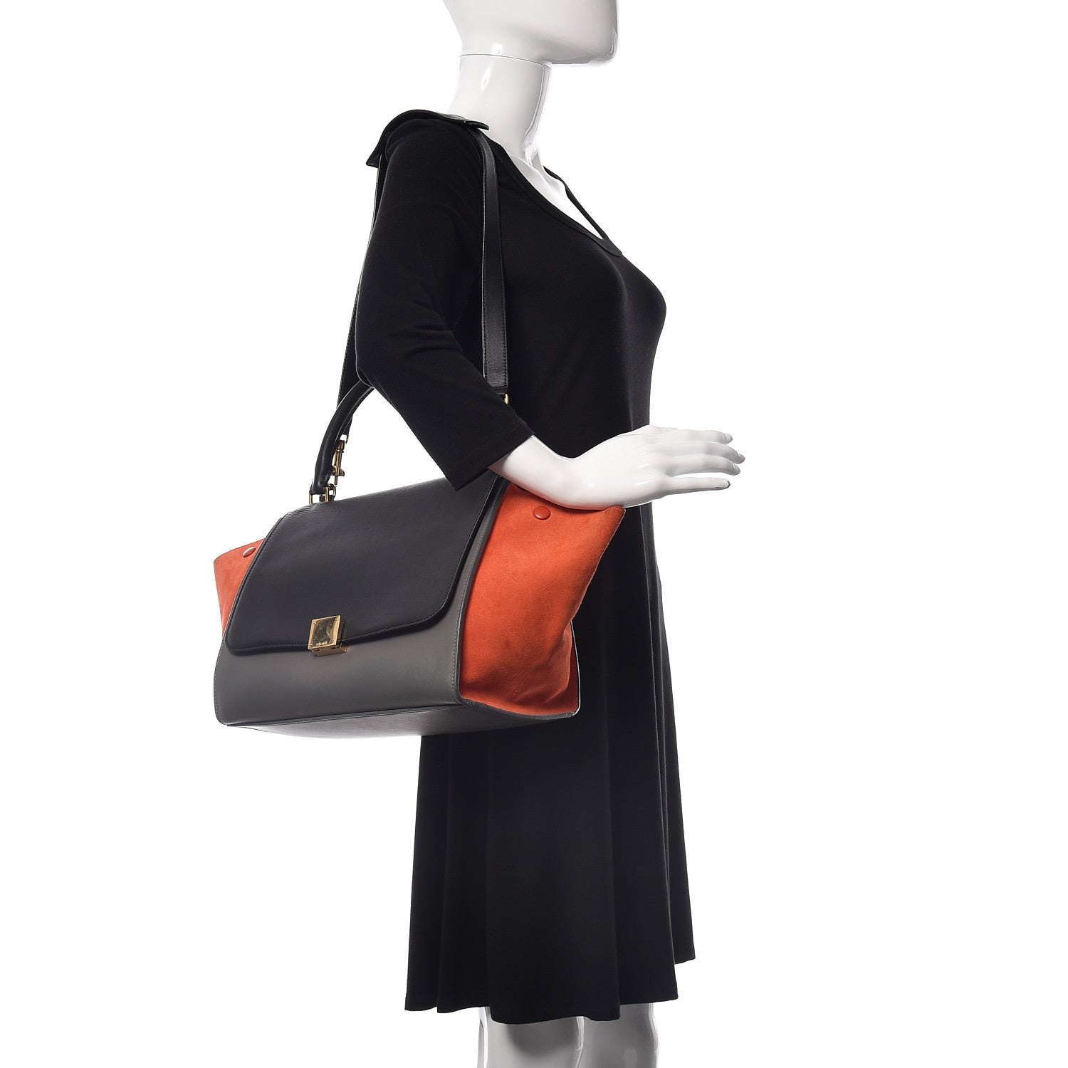 Celine Smooth Calfskin Suede Medium Tri-Color Trapeze Flamingo 3 of 21