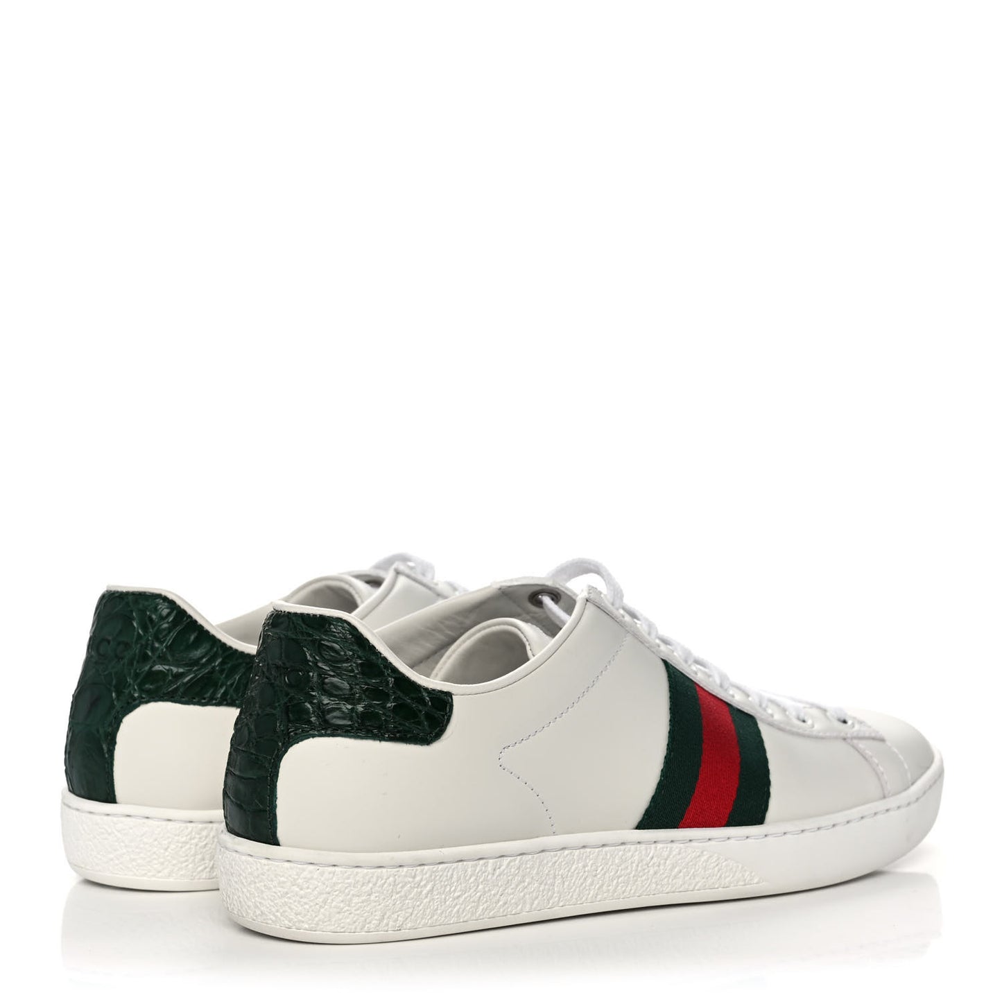 Calfskin Crocodile Web Womens Ace Sneakers 36.5 White Green