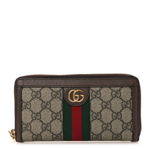 GG Supreme Monogram Web Ophidia Zip Around Wallet Brown