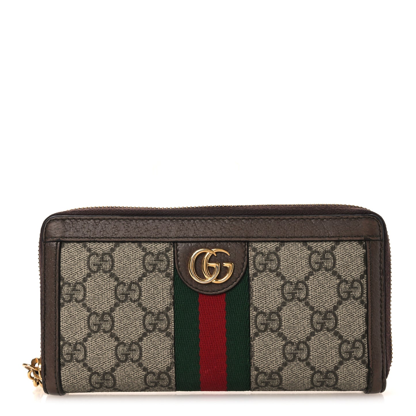 GG Supreme Monogram Web Ophidia Zip Around Wallet Brown