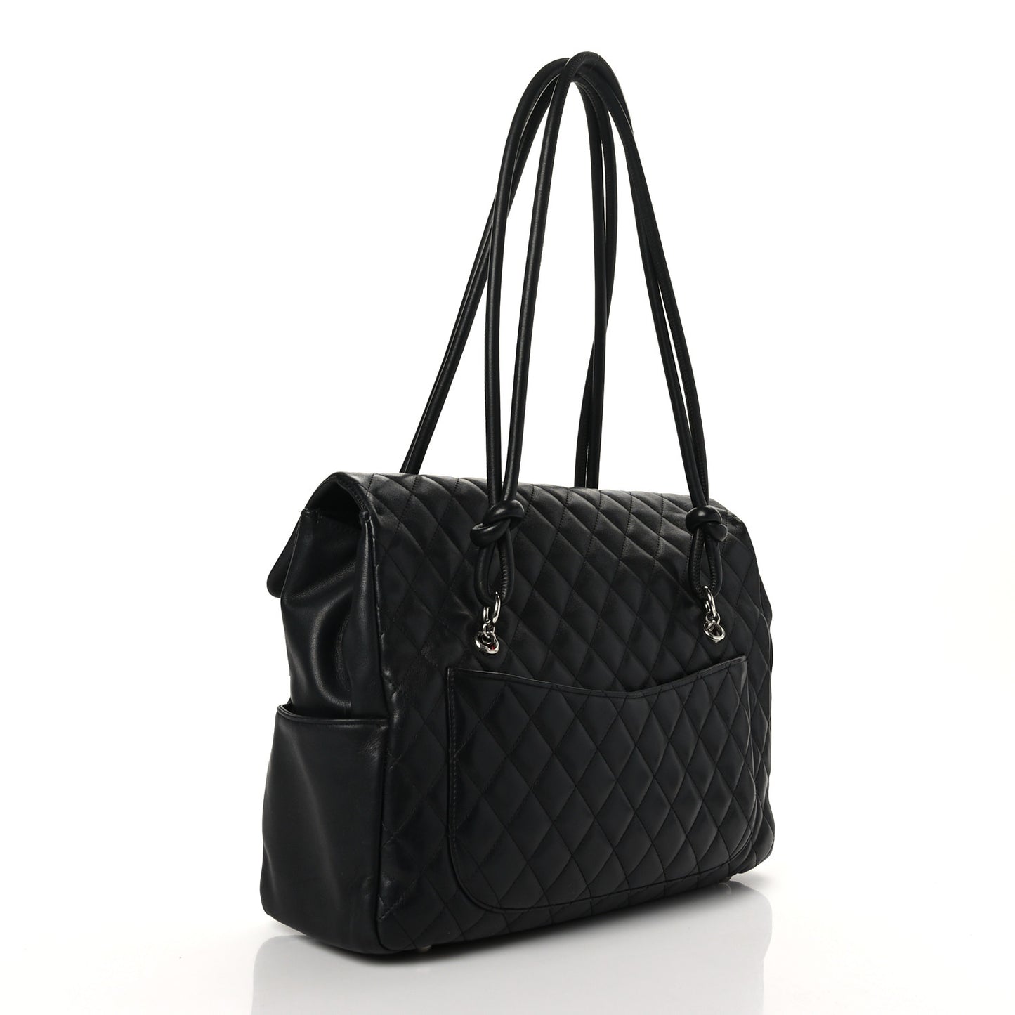 Calfskin Quilted Large Cambon Flap Black White