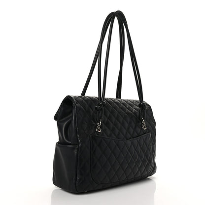 Chanel Calfskin Quilted Large Cambon Flap Black White 3 of 12