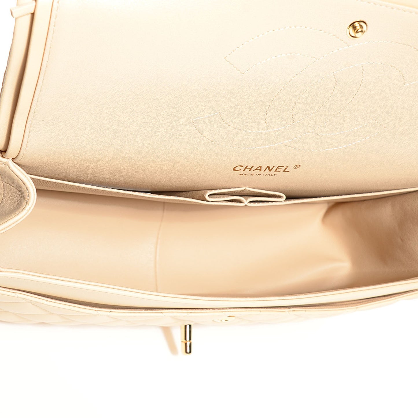 Lambskin Quilted Jumbo Double Flap Beige Clair