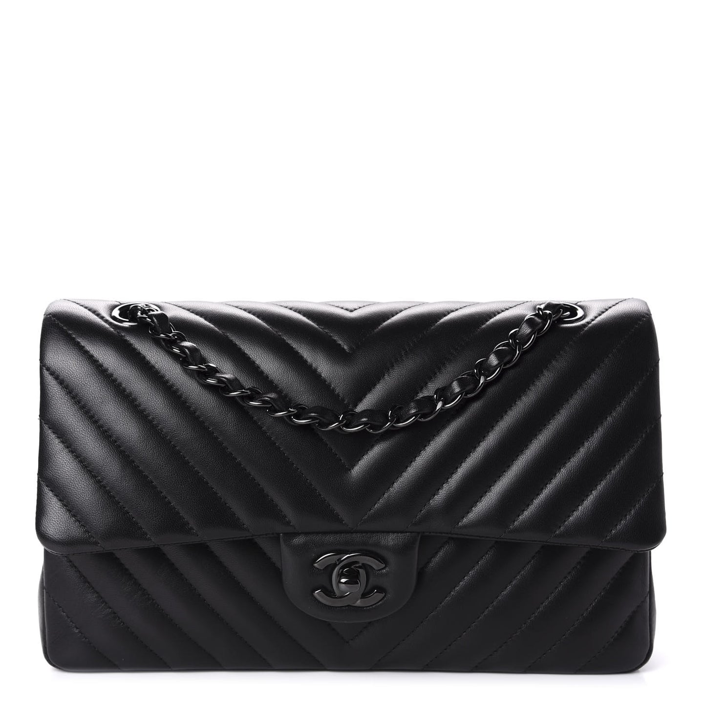 Lambskin Chevron Quilted Medium Double Flap So Black