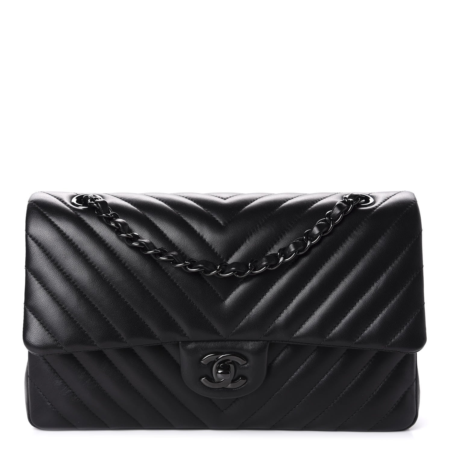 Chanel Lambskin Chevron Quilted Medium Double Flap So Black 1 of 11