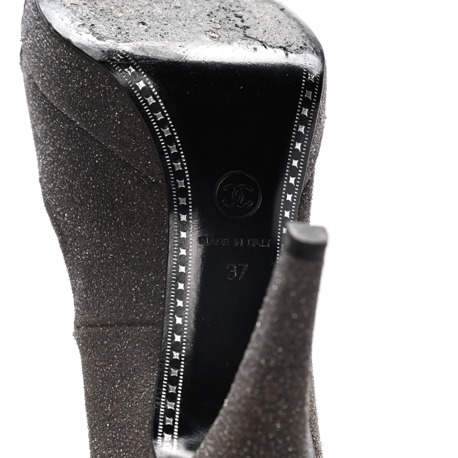 Chanel Glitter Cap Toe Pumps 37 Grey Black 8 of 13