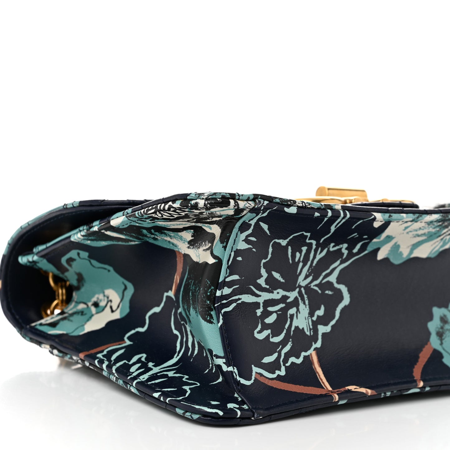 Calfskin Quilted Floral Printed Gancini Flap Bag Blue Multicolor
