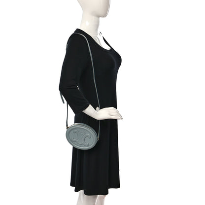 Celine Smooth Calfskin Cuir Small Triomphe Oval Crossbody Purse Ice Blue 2 of 8