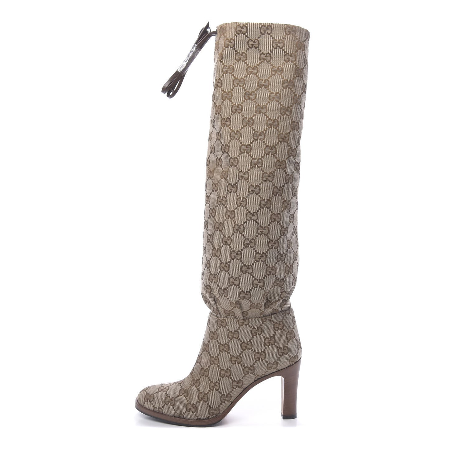 Monogram Malaga Kid Lisa Mid Heel Boots 36 Beige Ebony