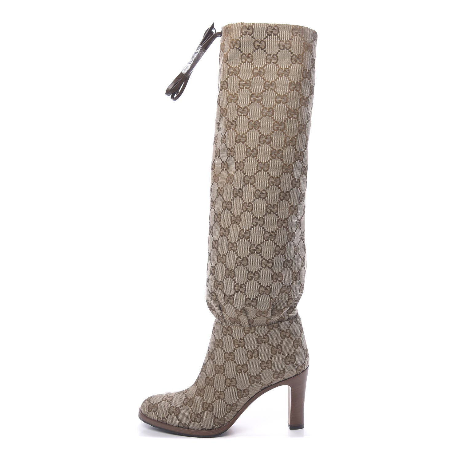 Gucci Monogram Malaga Kid Lisa Mid Heel Boots 36 Beige Ebony 1 of 8