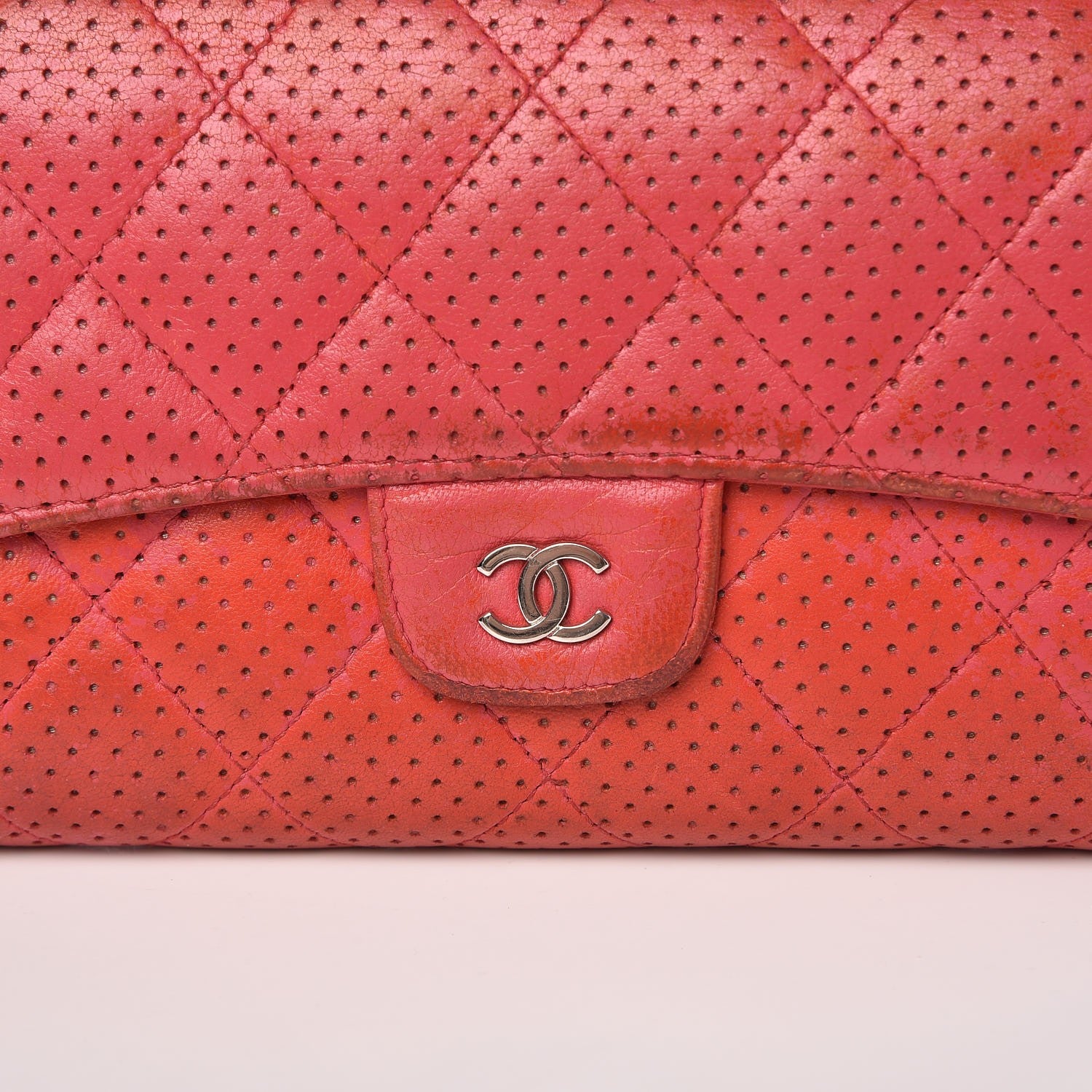 Chanel Perforated Lambskin Quilted Flap Wallet Red 10 of 20