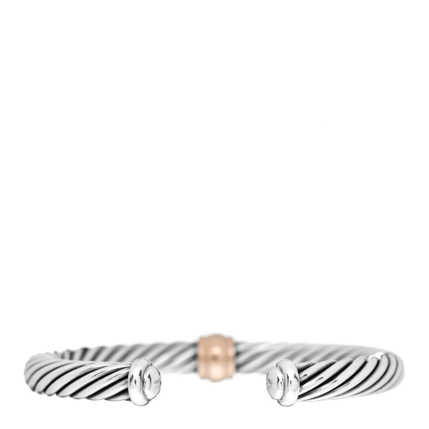 David Yurman Sterling Silver 18K Rose Gold Pink Sapphire 7mm Cable Classics Single Station Bracelet 3 of 4
