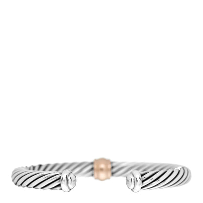 David Yurman Sterling Silver 18K Rose Gold Pink Sapphire 7mm Cable Classics Single Station Bracelet 3 of 4