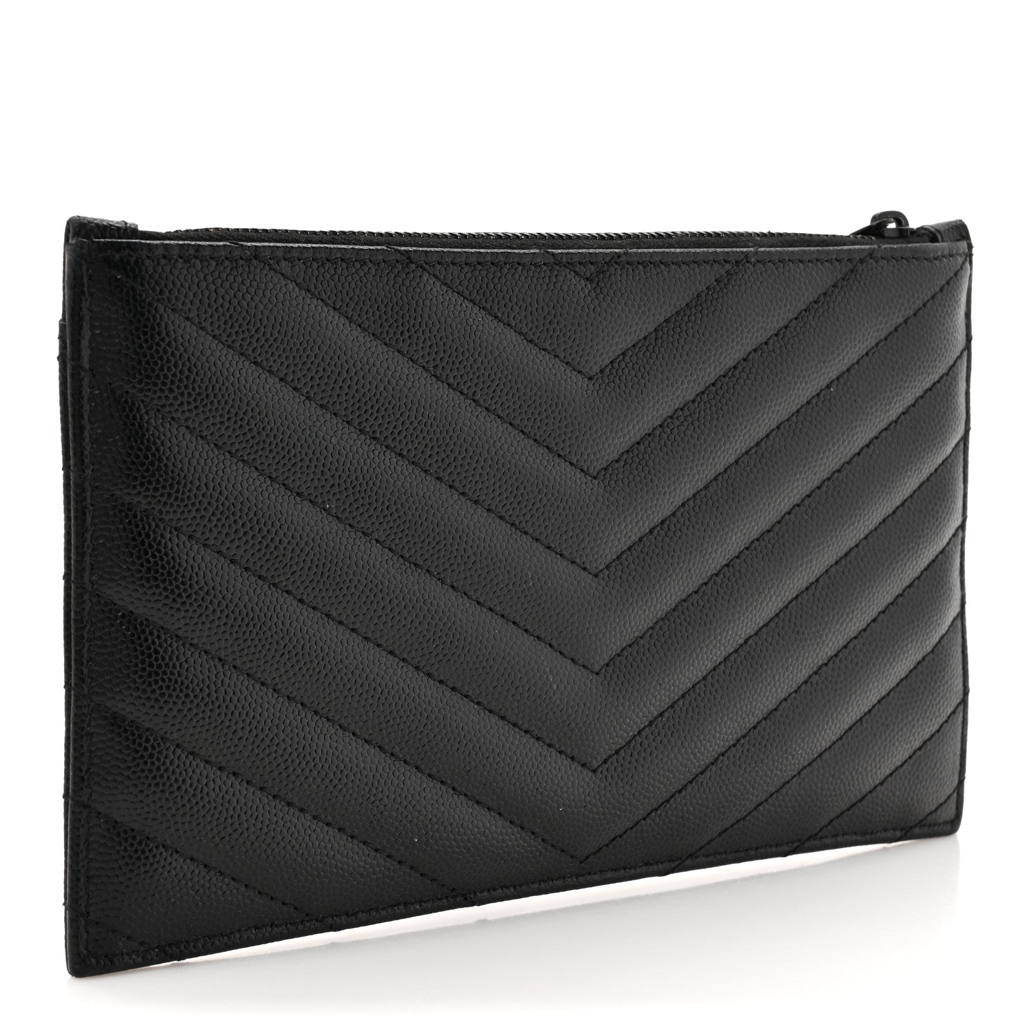 Saint Laurent Grain De Poudre Chevron Monogram Monochrome Bill Pouch Black 3 of 10