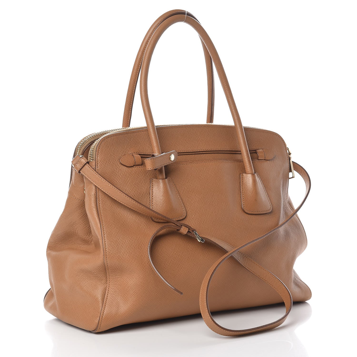 Prada Saffiano Cuir Top Handle Dome Tote Caramel 4 of 29