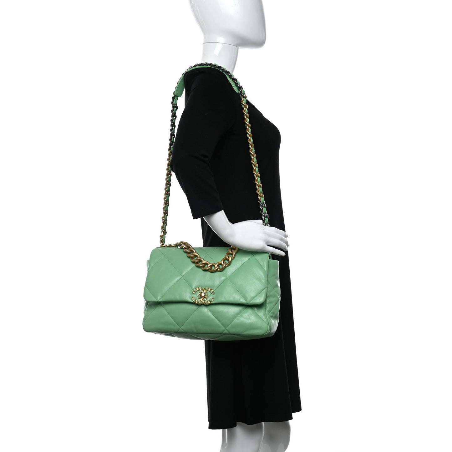 Lambskin Quilted Large Chanel 19 Flap Light Green