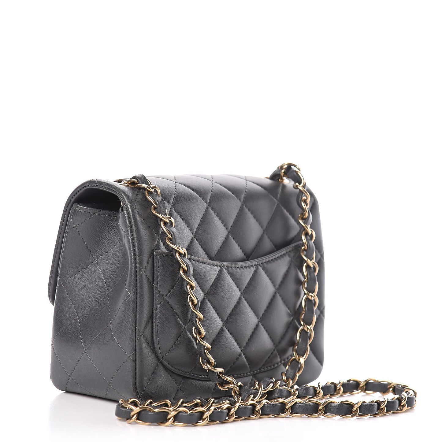 Lambskin Quilted Mini Square Flap Dark Grey