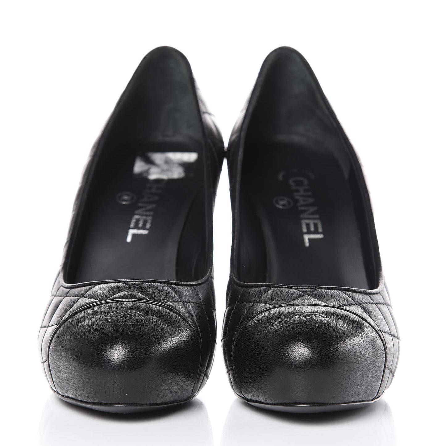 Lambskin Quilted Cap Toe Pumps 37 Black