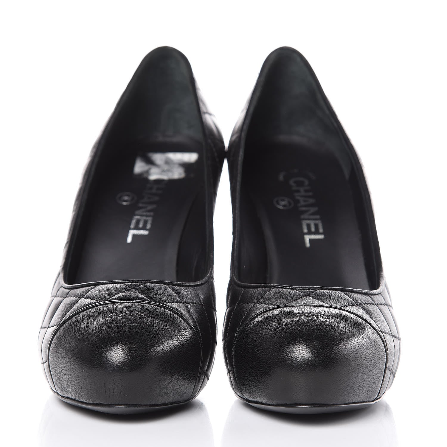 Chanel Lambskin Quilted Cap Toe Pumps 37 Black 2 of 8