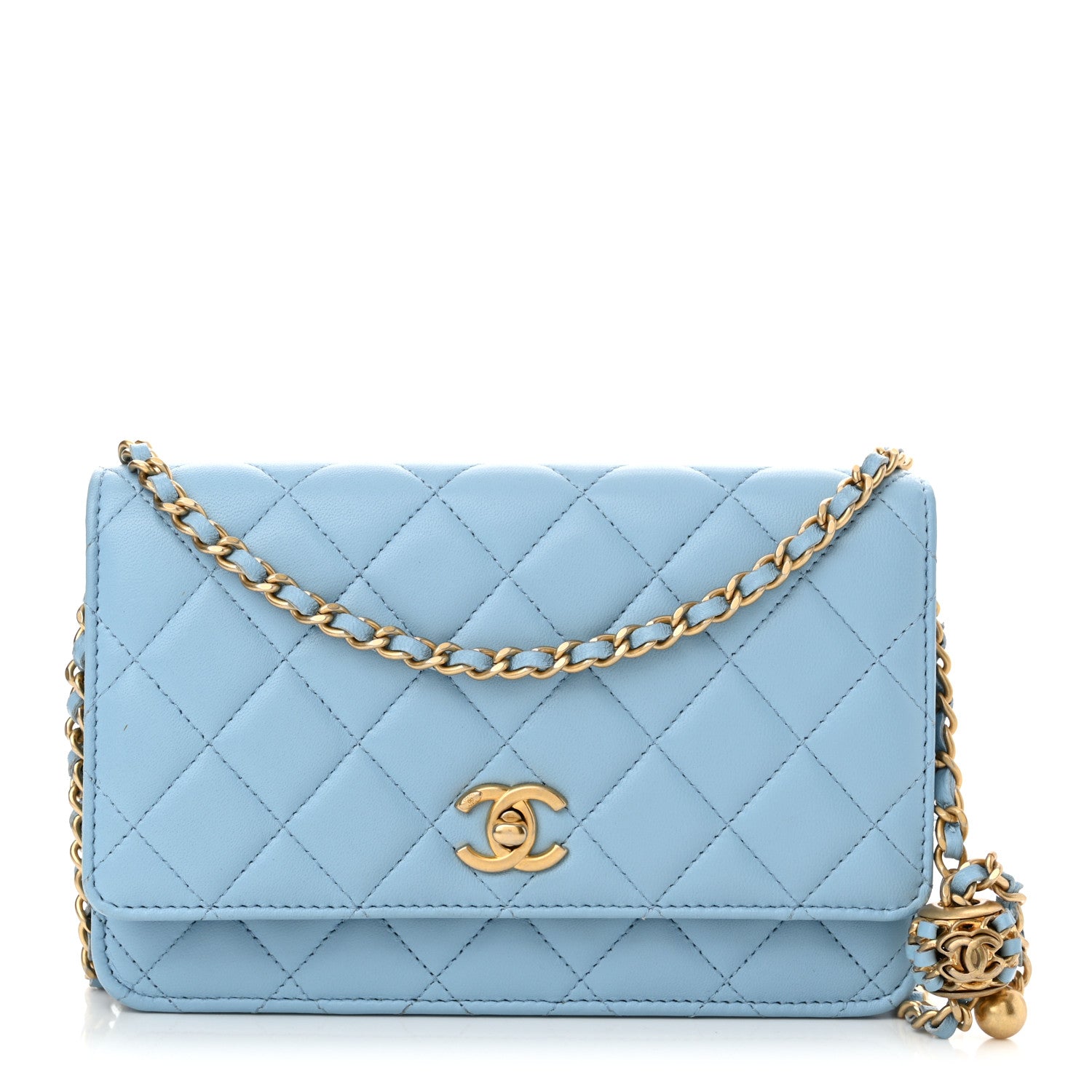 Chanel Lambskin Quilted CC Pearl Crush Wallet on Chain WOC Light Blue 1 of 13