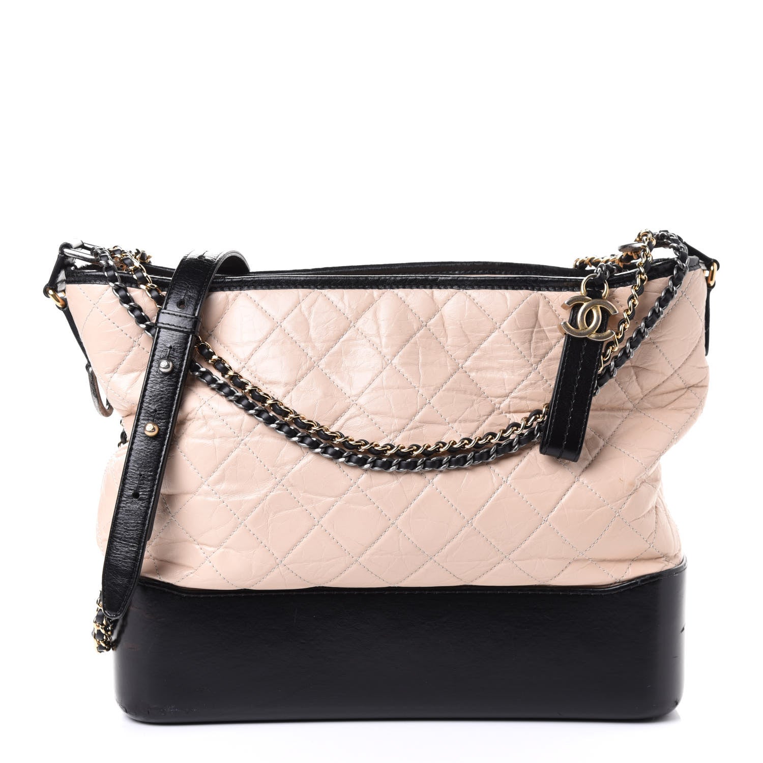 Chanel Aged Calfskin Quilted Large Gabrielle Hobo Beige Black 1 of 4