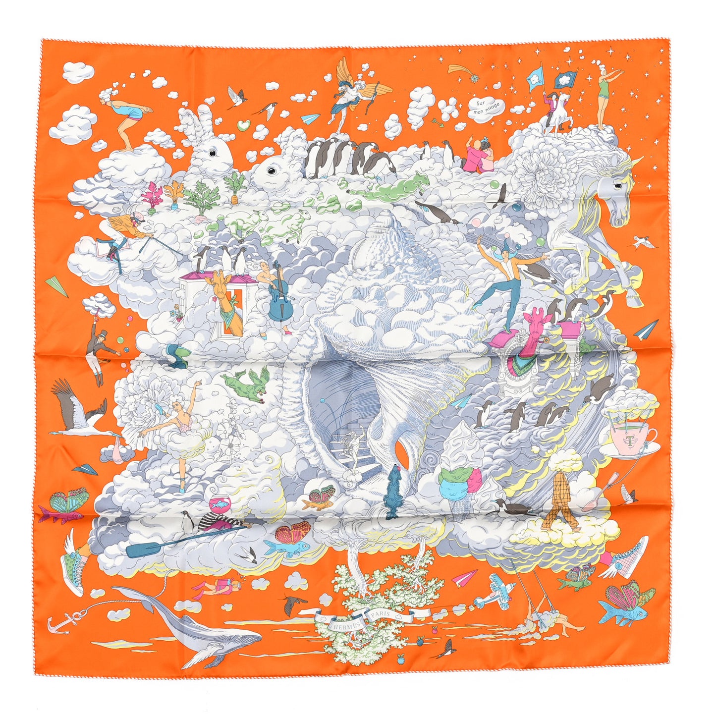 Silk Sur Mon Nuage Scarf 90 Orange Gris Clair Multicolore