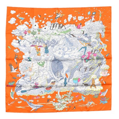 Hermes Silk Sur Mon Nuage Scarf 90 Orange Gris Clair Multicolore 1 of 3