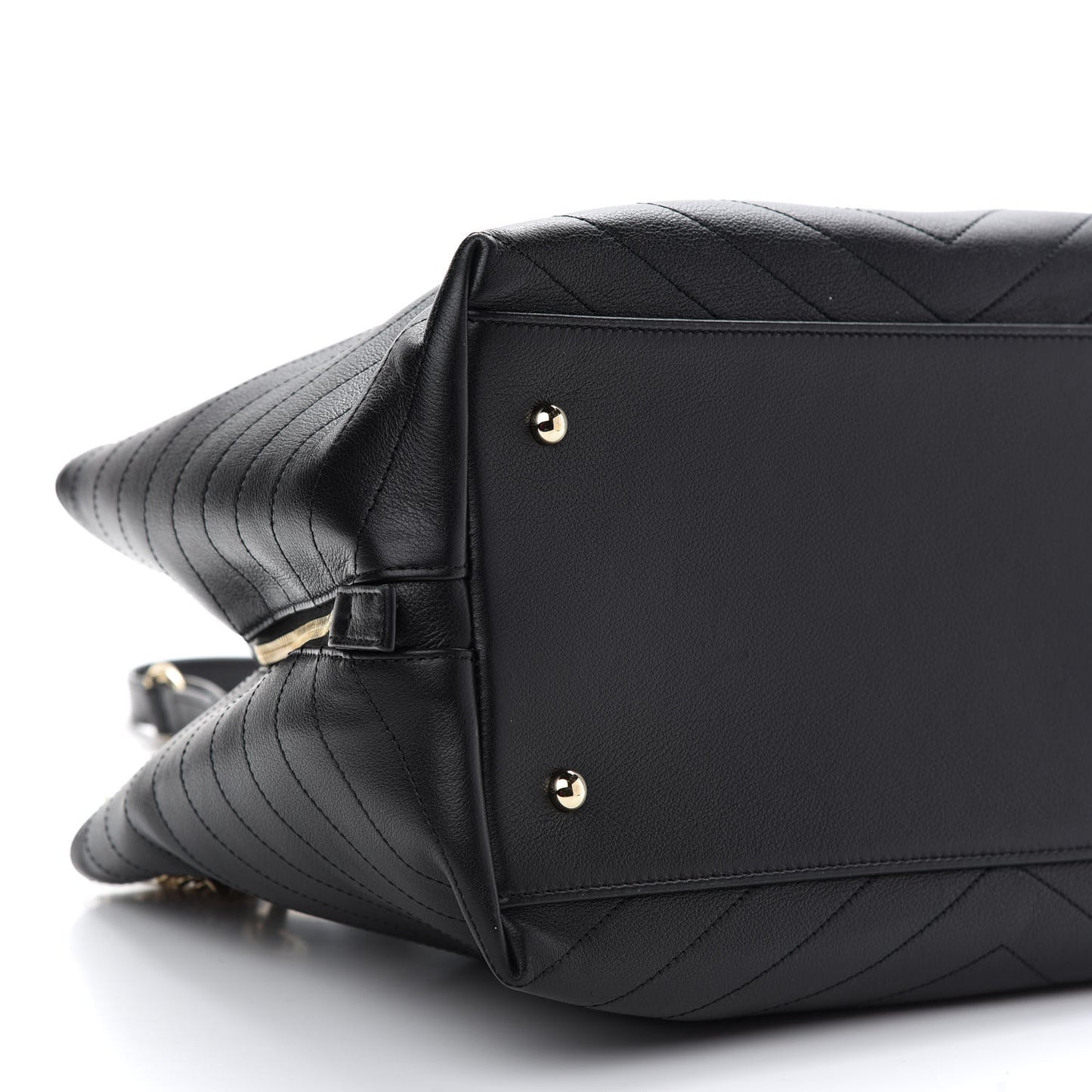 Calfskin Stitched Large Chevron Chic Shopping Bag Black