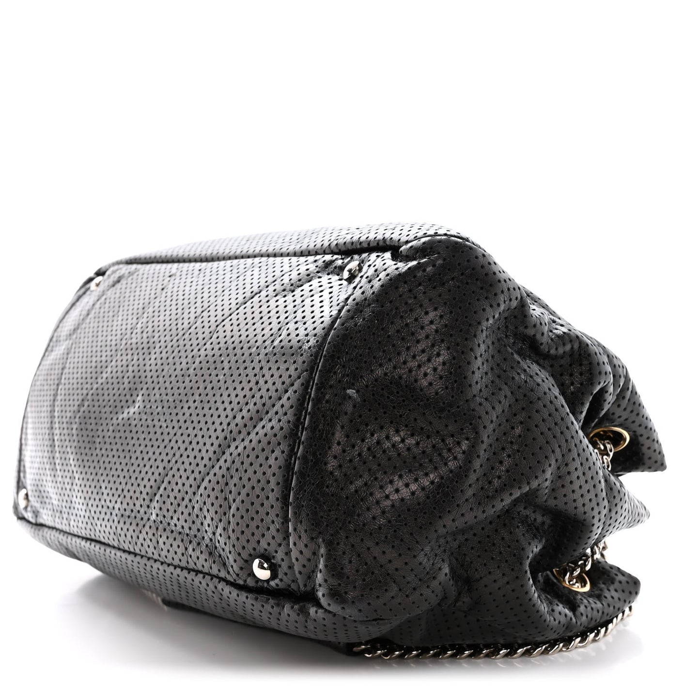 Calfskin Perforated Large Drill Accordion Flap Black