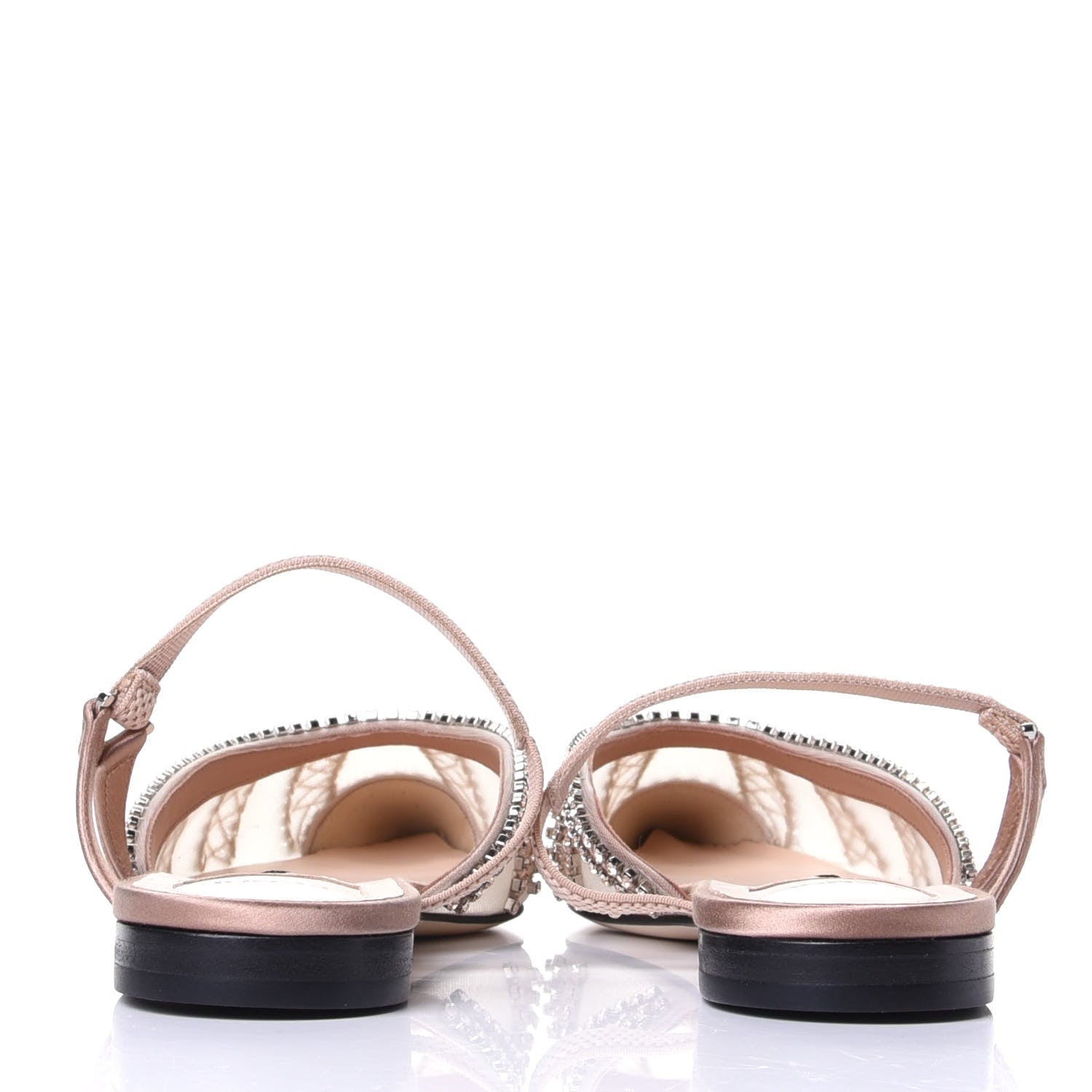 Fendi Satin Technical Mesh Colibri Crystal Embellished Mule 38.5 Nude 6 of 10