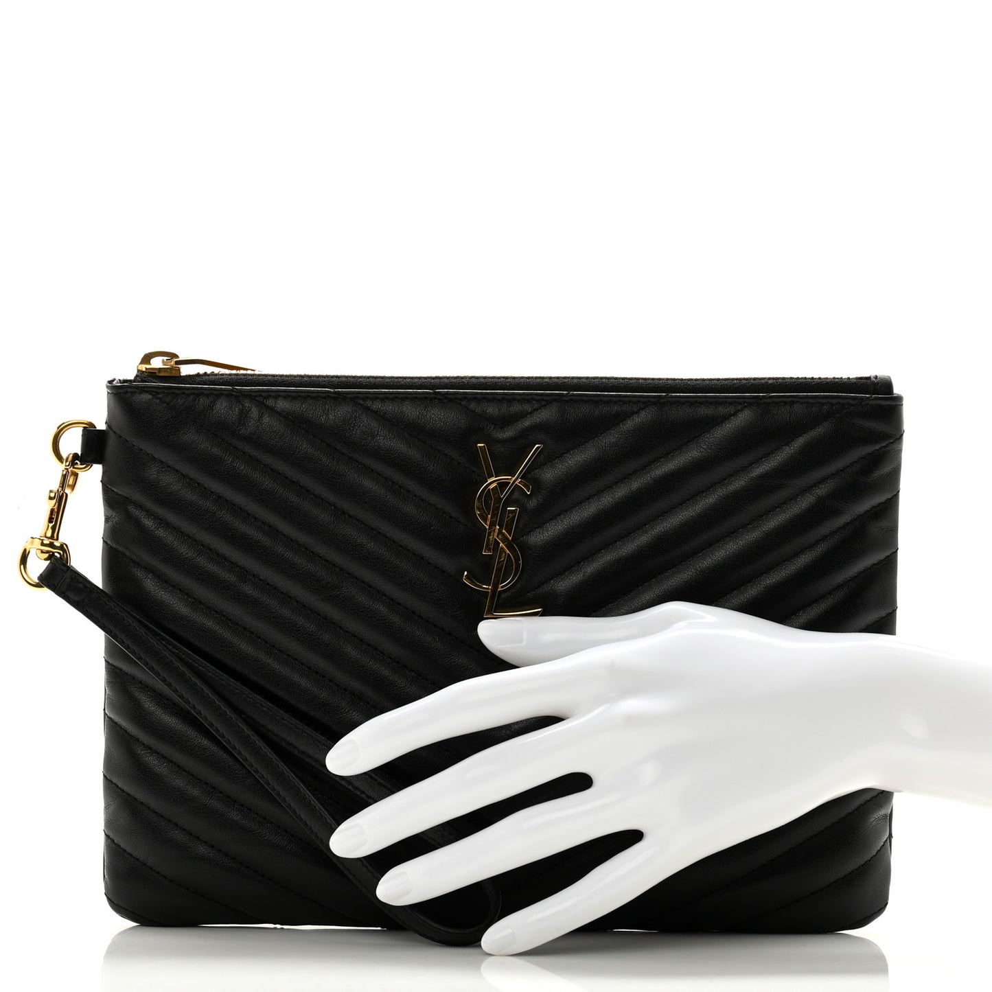 Calfskin Matelasse Chevron Monogram A5 Wristlet Black