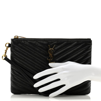 Saint Laurent Calfskin Matelasse Chevron Monogram A5 Wristlet Black 2 of 9