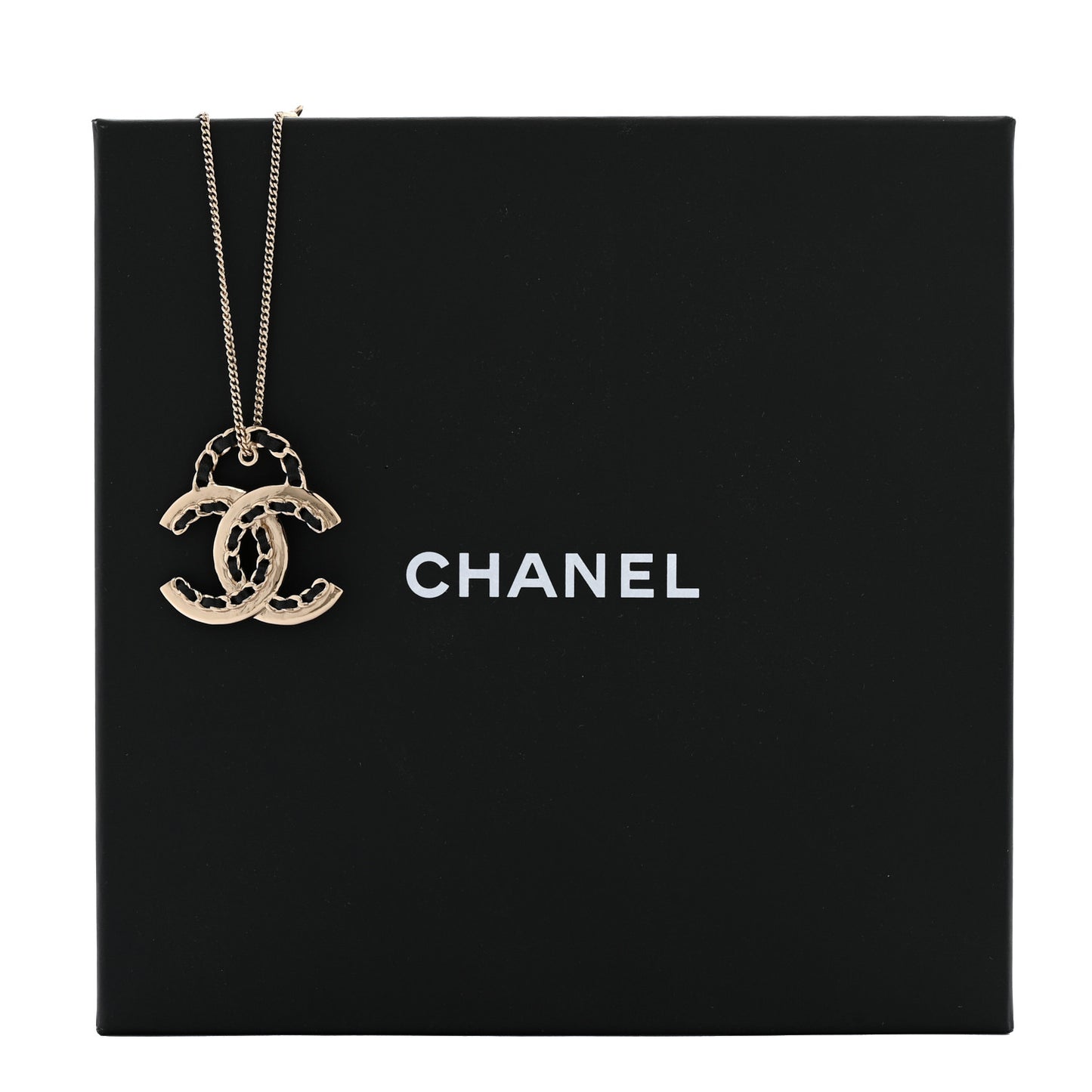 Lambskin CC Chain Necklace Gold Black