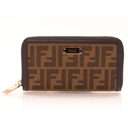Fendi Zucca Vitello Elite Zip Around Wallet Tobacco 1 of 8