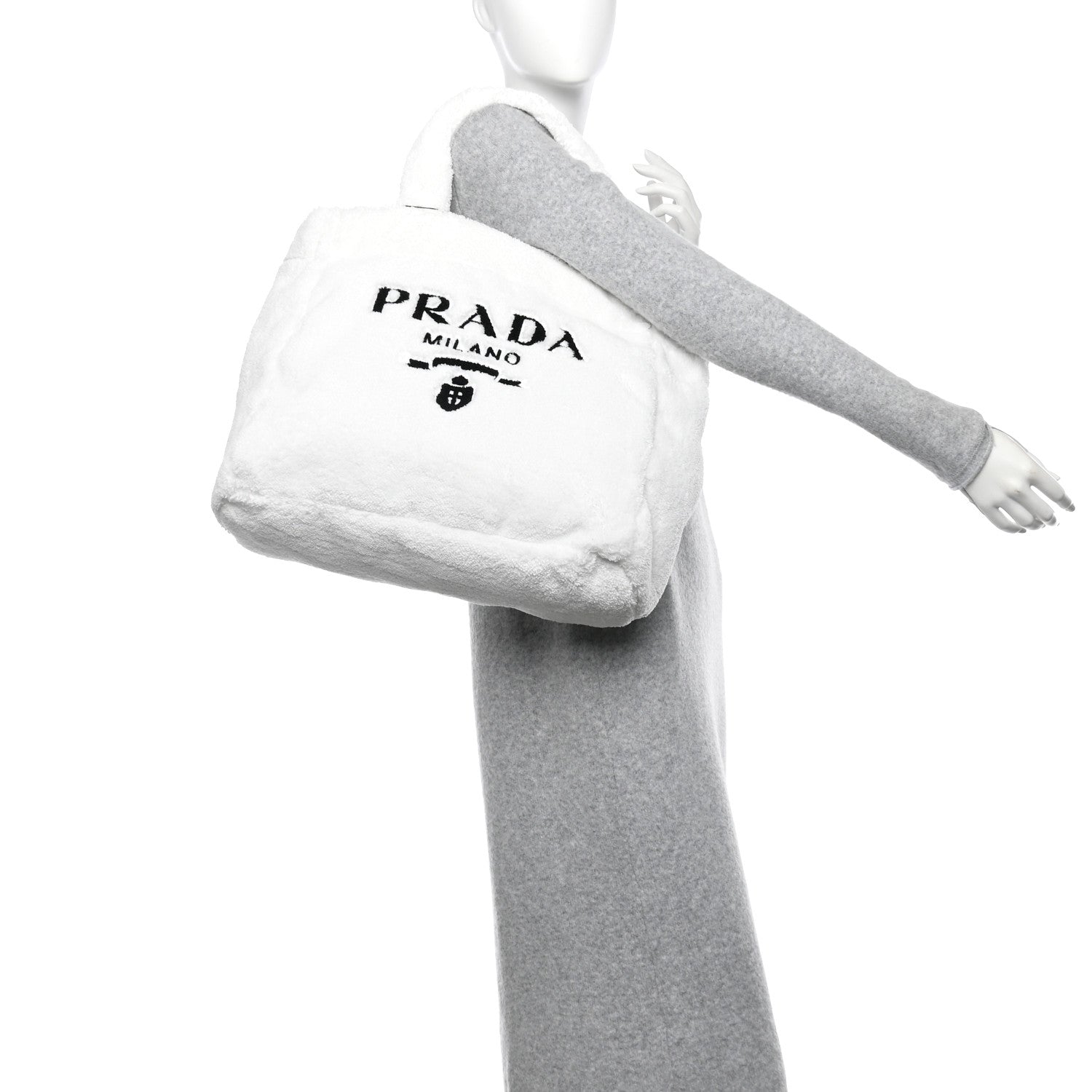 Prada Terry Cloth Tote Bag White Black 2 of 10