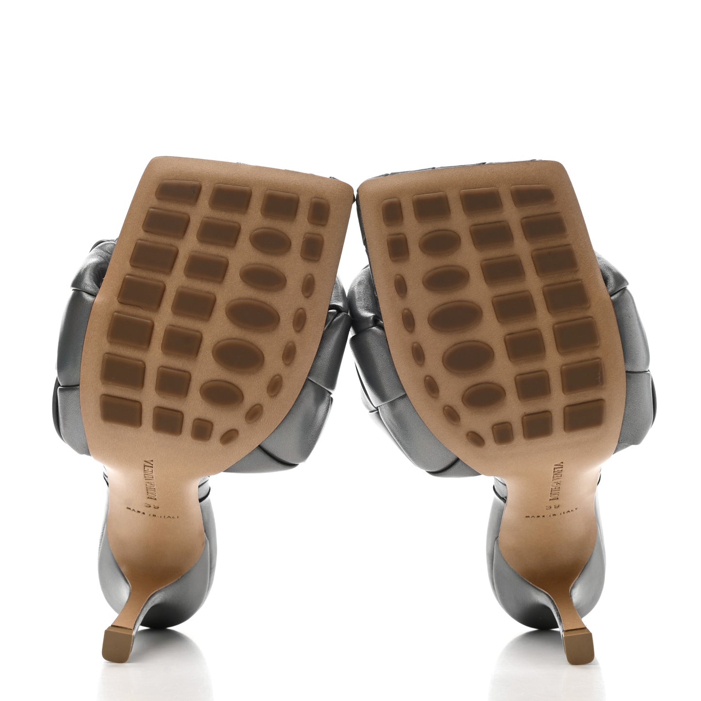 Laser Nappa Maxi Intrecciato Lido 90mm Mule Sandals 39 Oyster