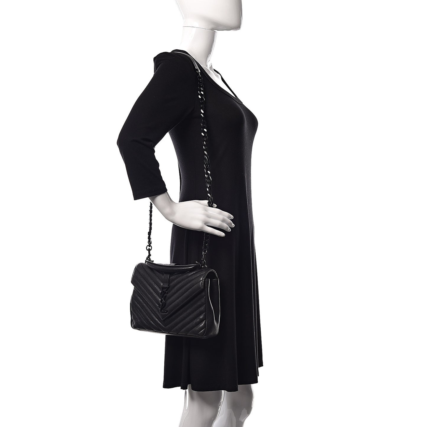 Sheepskin Matelasse Chevron Monogram Medium College Bag Black