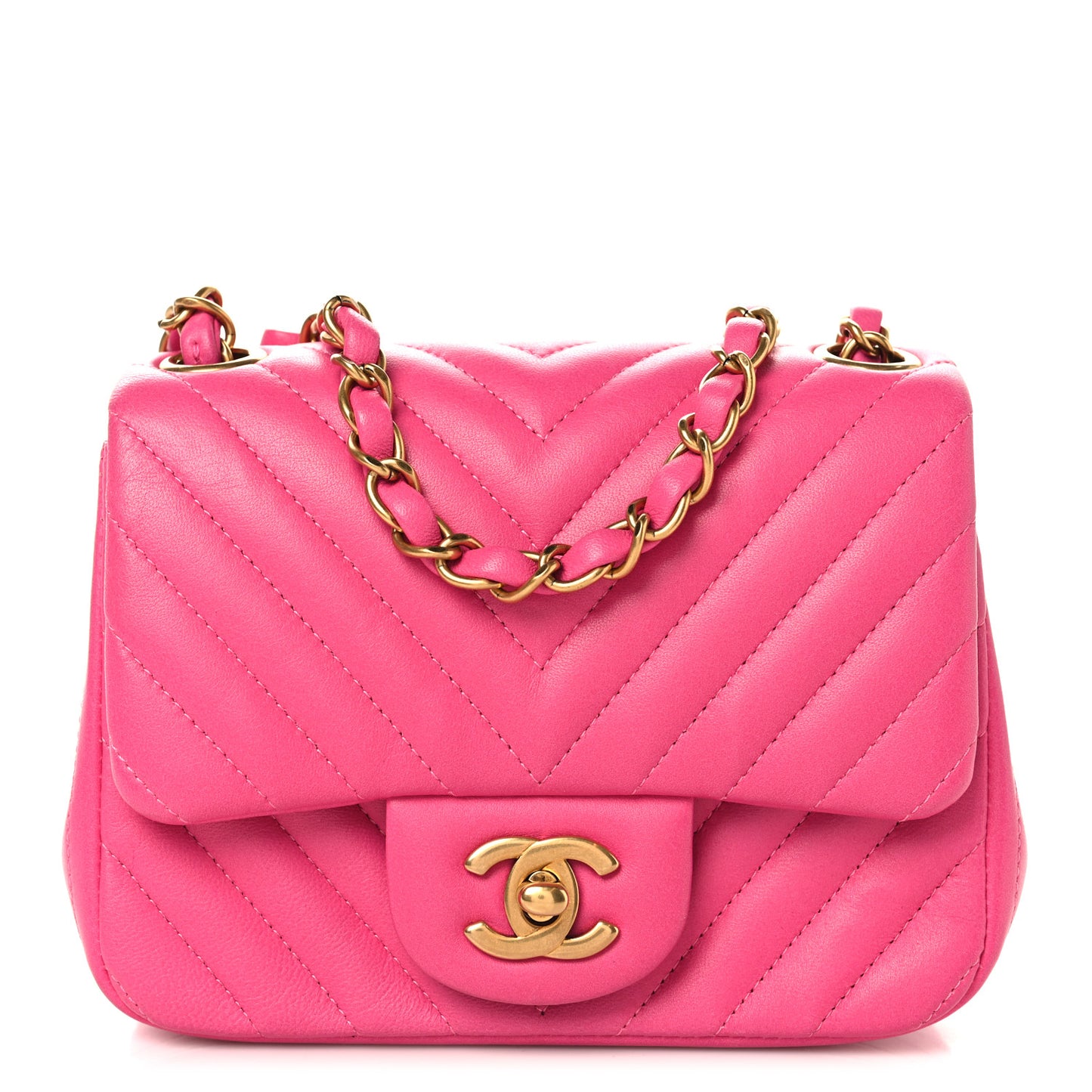 Lambskin Chevron Quilted Mini Square Flap  Pink