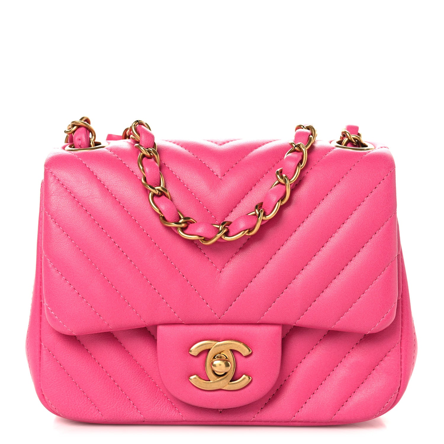 Chanel Lambskin Chevron Quilted Mini Square Flap  Pink 1 of 11