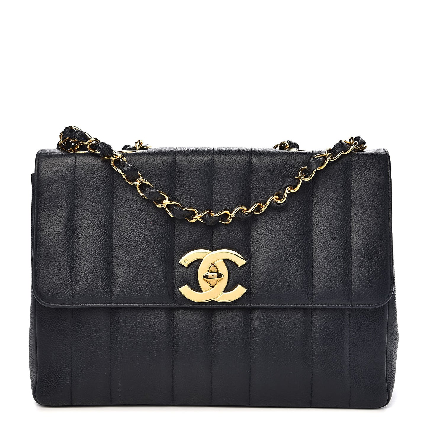 Caviar Vertical Quilted Jumbo Single Flap Black
