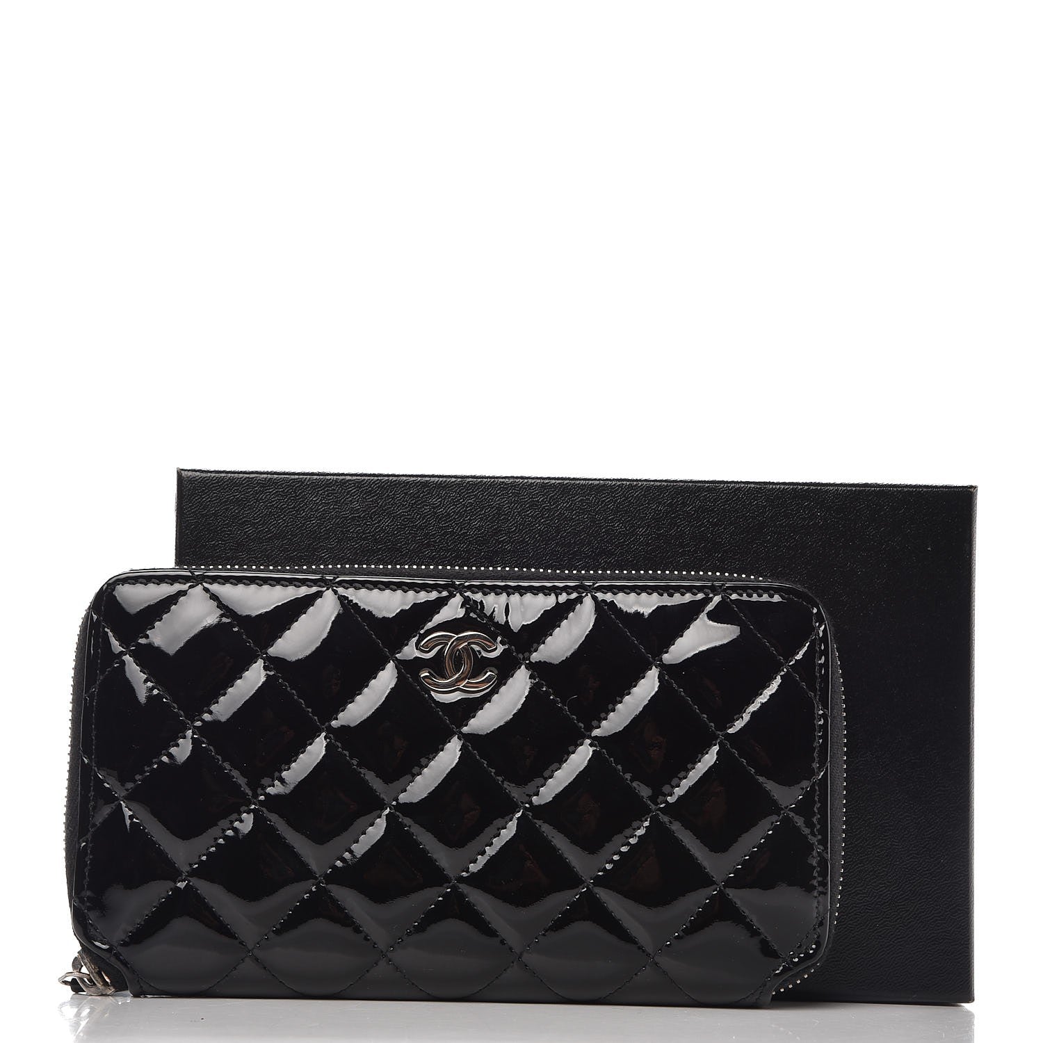 Chanel Patent Quilted Zip Around Wallet Black 9 of 9