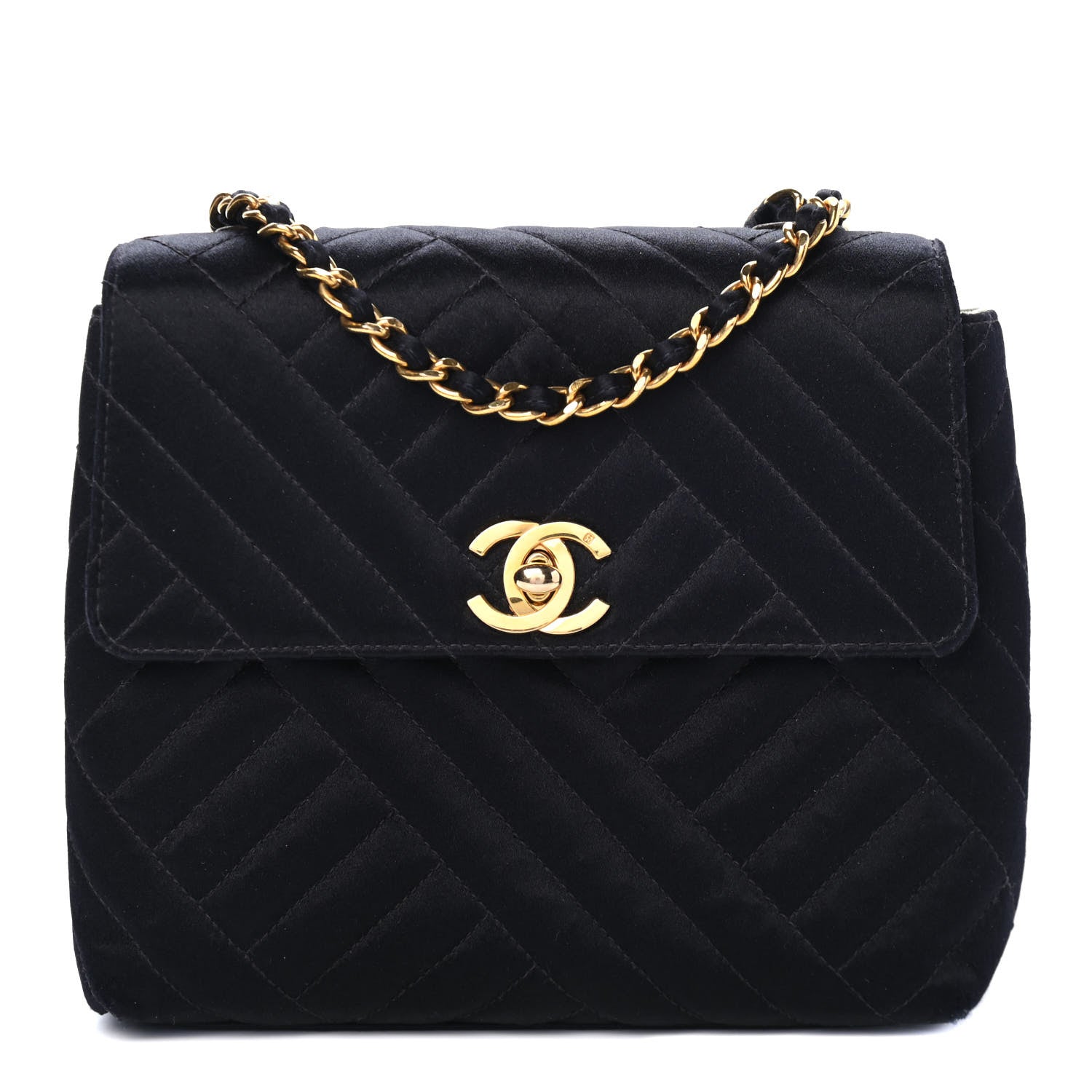 Chanel Satin Diagonal Quilted Mini Square Flap Black 1 of 4
