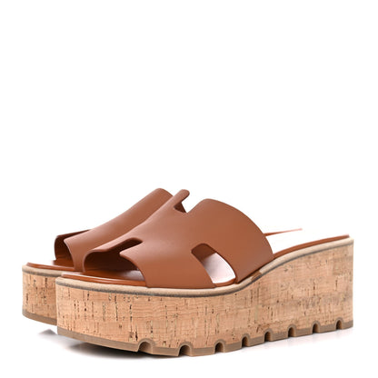 Hermes Calfskin Cork Eze 30 Sandals 39 Marron Glaise 3 of 11