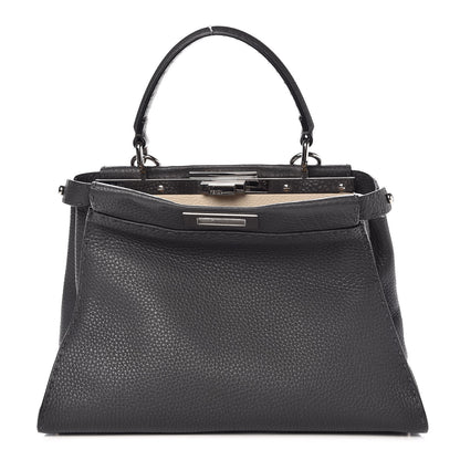 Fendi Cuoio Romano Selleria Bi-Color Medium Peekaboo Iconic Satchel Asfalto Latte 1 of 9