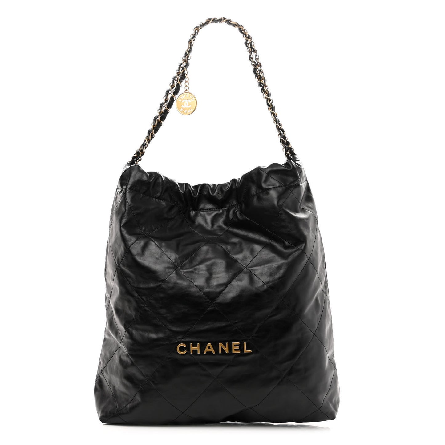 Shiny Calfskin Quilted Large Chanel 22 Black
